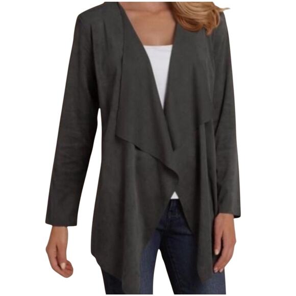 Soft Surroundings Faux Suede Waterfall Jacket Sz Large - Graphite Color - Picture 1 of 7